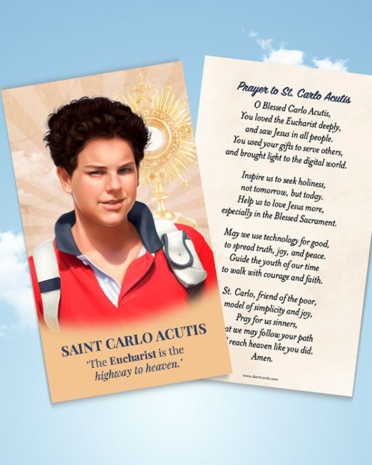 St. Carlo Acutis: PLASTIC PAPER Prayer Card- SCA-27- Pack of 50
