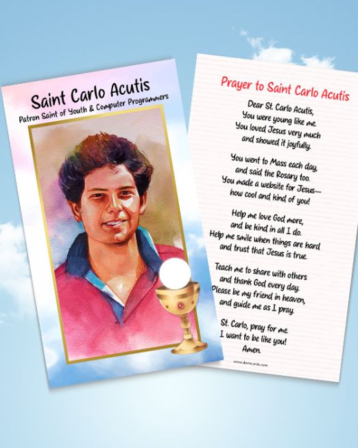 St. Carlo Acutis: PLASTIC PAPER Prayer Card (For Children) - SCA-29- Pack of 50